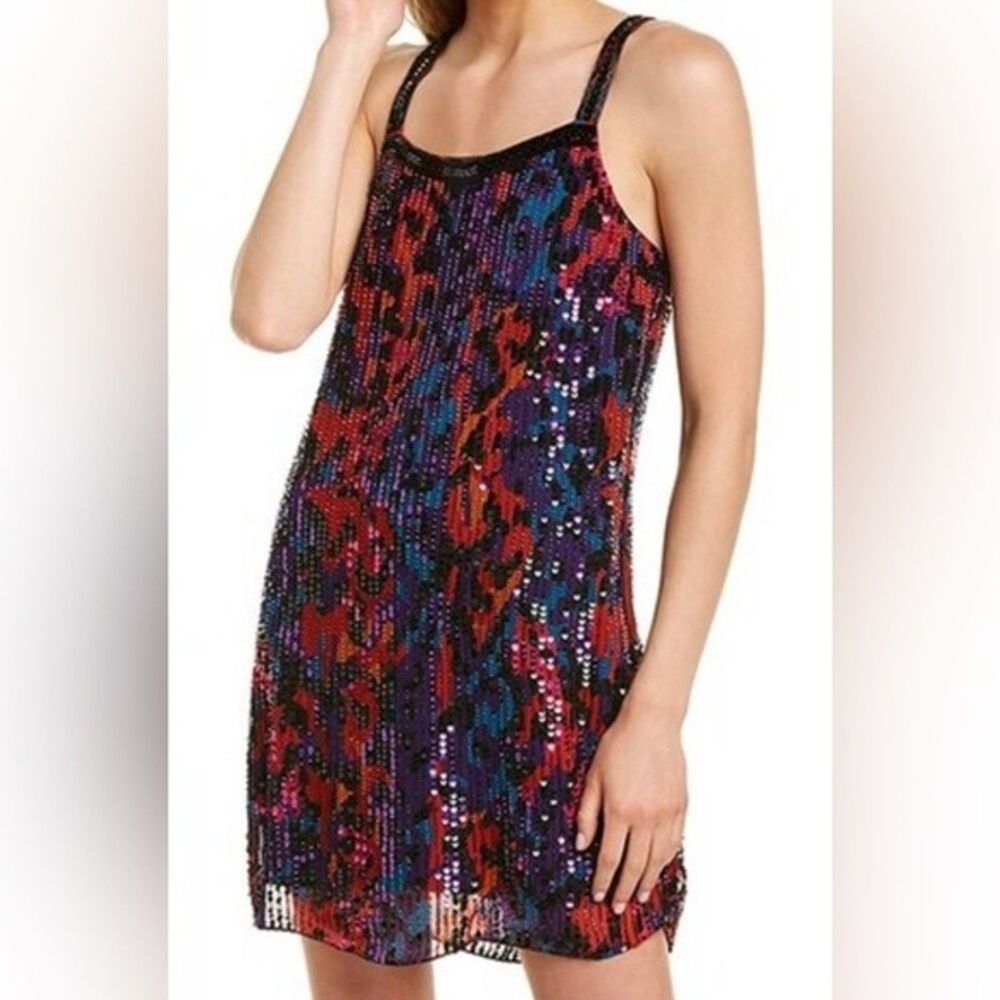 Parker Saturn Beaded Slip mini in animal print Dress NWT SzS